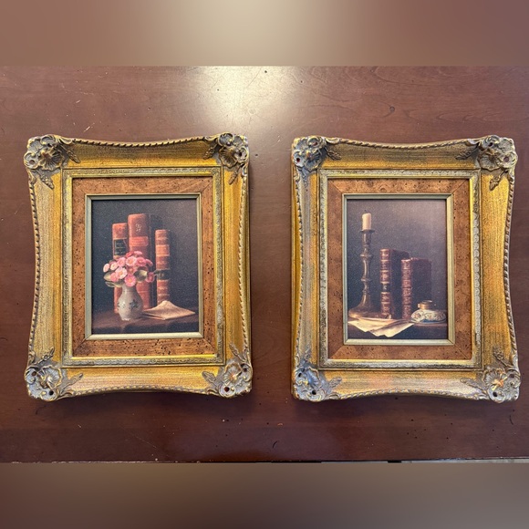 2 Vintage Pierre Deux Books On Table Gold Framedpaintings repro 13x11
